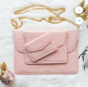 Notiq Blush Croc Vegan Leather Trio Clutch Set